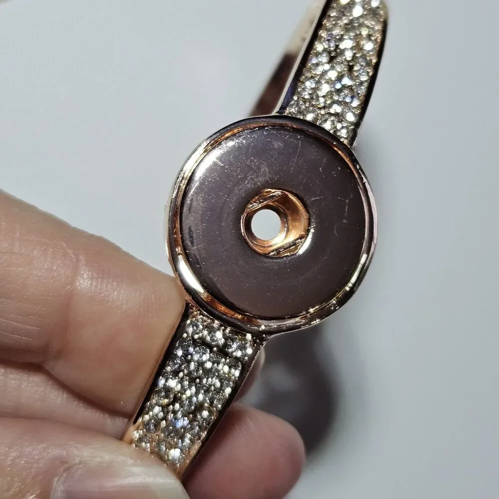 Rose Gold Snap Bracelet Blue And Clear Rhinestone Flower Approx 7